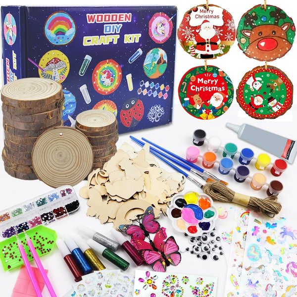 Quimoy Christmas Crafts for Adults, 24 Pcs DIY Christmas Ornaments Kits, Arts and Crafts Kits for Kids Adults, Wooden Painting Crafts, Christmas Wood Ornaments for Crafts
