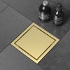 WEBANG 6 Inch Shower Square Drain Gold Floor Drain with Flange Reversible 2-in-1 Cover Tile Insert Grate Removable SUS304 Stainless Steel CUPC Certified Brushed Gold Brass