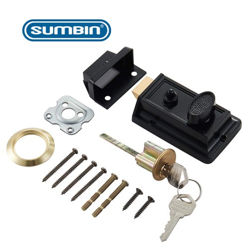 SUMBIN Rim Night Latch for Front Door Black Color