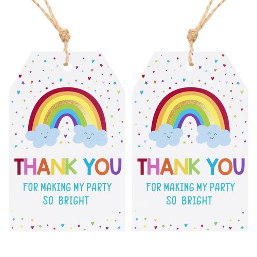 Anwyll Thank You Party Favors Tags,Thank You Gift Tags with String,50 Pcs Rainbow Thank You Tags,Thank You for Making My Party so Bright Tags for Birthday Party Wedding Baby Shower Thanksgiving Favors