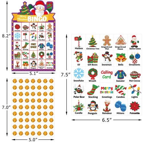 Christmas Bingo Game 24 Players for Kids Die Cut Santa Claus Party Game Activities Holiday Party Favors