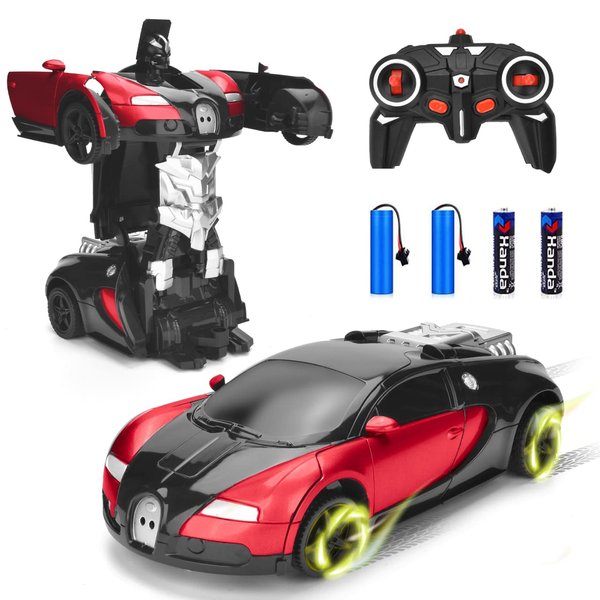 Ursulan Transform RC Car Remote Control Car with One Key Transformation, New Upgrade Deformed Robot for Kids Rechargeable Cars for Boys Age 3-8, Christmas for Boys and Girls (Red)