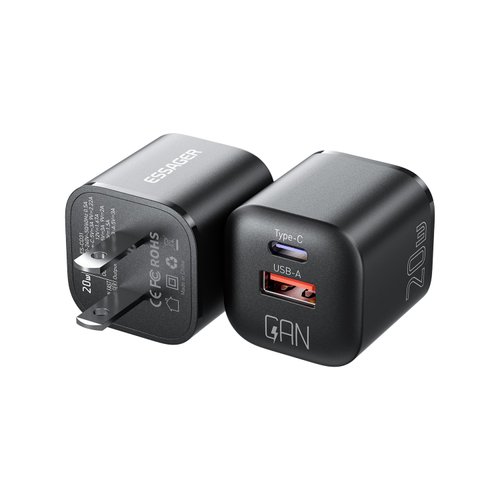 ESSAGER USB C Charger Block 20W 2 Pack Dual Port PD Power Adapter Fast Wall Charger for iPhone 15/15 Pro Max/14/13/12, iPad/iPad Mini, MacBook Pro/Air, Black