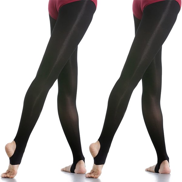DANCEYOU Black Tights Girls Women 1 & 2 Packs Footless/Convertible/Stirrup Ballet Stocking Legging for Dance Casual Stirrup L
