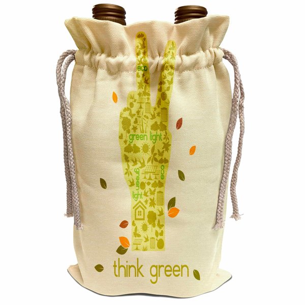 Wine Bag - Earth Day Eco-Friendly Environmental Peace Hand Think Green Floral and Nature Designs