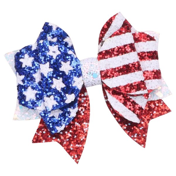 4th of July Bow Clips Independence Day Hair Bows Clips Red Blue Glitter Star Girls Bow Design Patriotic Parade Hair Decoration for Children Girls Women Party Supplies