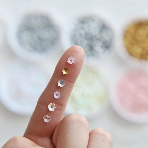 5mm/0.20" Super Tiny Flower Shape Sew on Sequins, Mini Doll Flower Sequins, in 8 Color, Perfect for Doll Clothes Embellishments, Pack of About 10 Grams