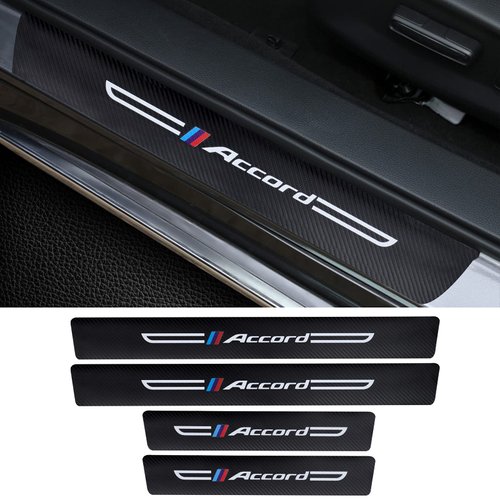 Cotree 4PCS Carbon Fiber Textured Leather Car Door Sill Protector Compatible with Accord, Car Door Threshold Protector, Car Door Sill Decoration Scuff Plate Fit for Accord Accessories