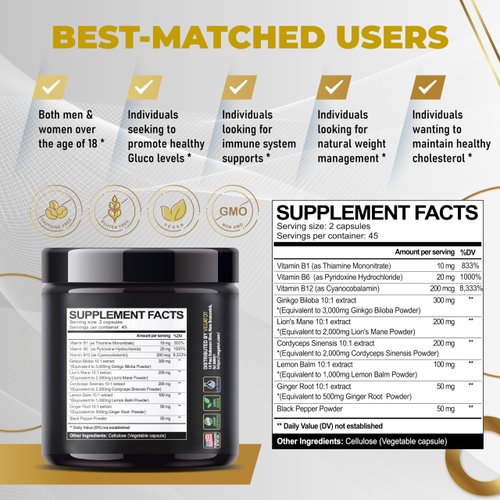 VEGATOT Vertigo Supplement 8,500MG *USA Made and Tested* Inner Ear Supplement with Ginkgo Biloba Lion's Mane Lemon Balm Ginger VIT B1, B6, B12- for Dizziness Spinning Inner Ear Balance