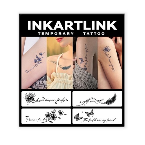 INKARTLINK 4 Sheets Temporary Tattoos, Semi-Permanent Tattoo, Fake tattoos, 1-2 Weeks Tattoo, For the Mature and Elegant Women, Women's English Tattoos Temporary.