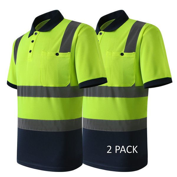 HATAUNKI 2 Pack Retro-Reflection Yellow-Blue Safety Polo Shirt, High Visibility Construction Work Short Sleeve Shirt, Meets ANSI/ISEA Standards（Yellow-Blue-08,L）