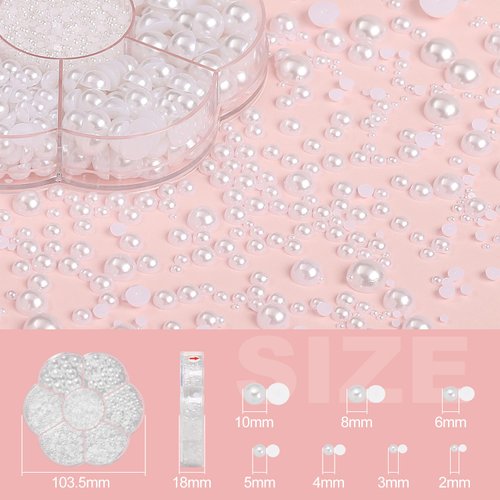 12000 Pcs Nails Art Flat Back Pearls Kits, 1 Box of Beige Half Round Pearls and 1 Box of White Flat-Back Pearls with Pickup Pencil and Tweezer for Home DIY Nail Art, Face Makeup, Craft and Salon Use