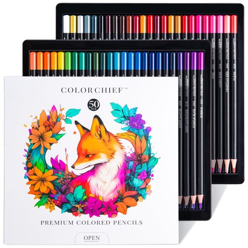 COLORCHIEF Colored Pencils 50 Count Adult Coloring Pencils for Adult Coloring Books Soft Core Coloring Pencils Colored Pencil Set Art Pencils for School Supplies Art Supplies