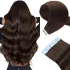 MIBOLT Tape in Hair Extensions Human Hair Double Sided Tape for Skin Weft Straight Hair Extensions Tape in Straight Seamless Skin Weft Remy Tape in Hair Extensions（18Inch #2 Dark Brown）