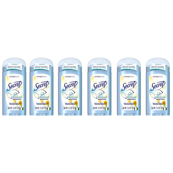Secret Original Spring Breeze Scent Women's Invisible Solid Ph Balanced Antiperspirant & Deodorant 2.6 Oz (Pack of 6)