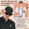Yunlly 180 Pcs Rustic Leather Patches for Hats with Adhesive Heat Laser Engraving Blanks Patch Faux Leatherette Blank Patches for Embroidery Sew Clothing Jackets Backpack Fabric (Black, Brown, Khaki)