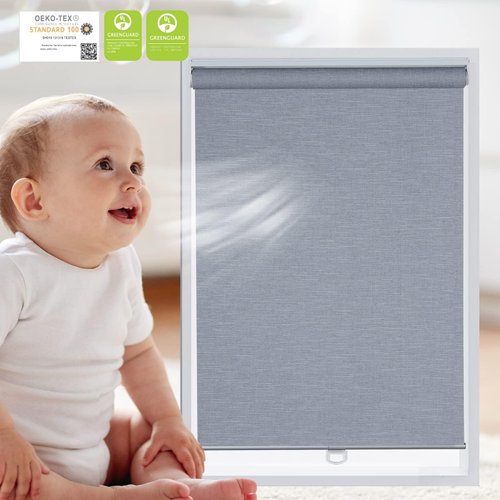 Tonature ECO-Friendly 100% Blackout Roller Shades Cordless Shades & Blinds for Windows Shades Thermal Insulated Shades for Doors, Home and Living Room Inside & Outside Mount (33"W x 64"H, Stone Grey)