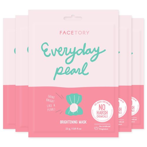 FACETORY Everyday Pearl Radiance Boosting Mask With No Harsh Chemicals - Soft, Form-Fitting Face Mask, For All Skin Types - Strengthening, Balancing, and Illuminating (Pack of 5)