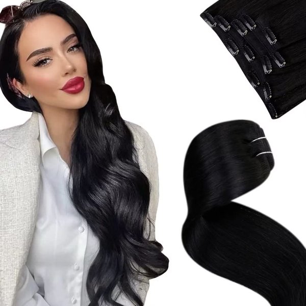 LaaVoo Clip in Hair Extensions Black Women Hair Extensions Clip ins Real Human Hair Natural Clip in Hair Extensions Real Human Hair Black Short Straight #1 5pcs 80G 12 inch