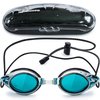 Proswims Anti-Fog Racing Swimming Goggles Blue Lens with Quick Adjustable Elastic Bungee Strap, Hard Case and Bonus Swim Goggles Microfiber Cleaning Cloth