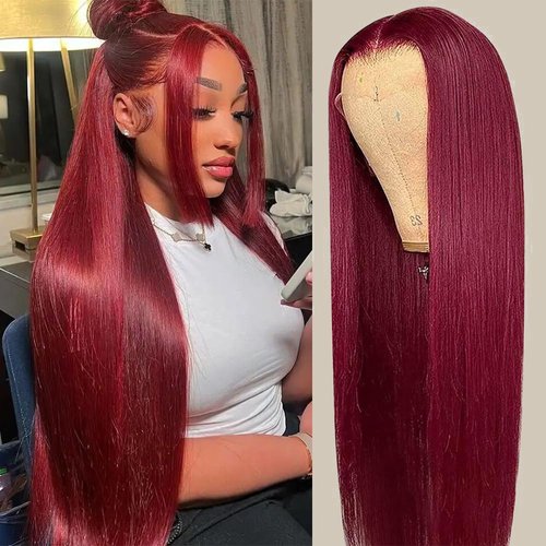 Dixtefo 99j Burgundy Lace Front Wigs Human Hair 13x6 HD Glueless Straight Lace Frontal Wigs 99J 180% Density Brazilian Virgin Human Hair Wigs for Women Pre Plucked with Baby Hair 24Inch