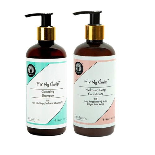 Fix My Curls Cleansing Shampoo with Hydrating Deep Conditioner for Curly and Wavy Hair 8.81 Oz Each