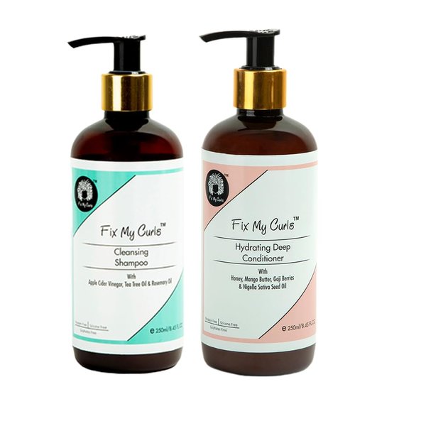 Fix My Curls Cleansing Shampoo with Hydrating Deep Conditioner for Curly and Wavy Hair 8.81 Oz Each