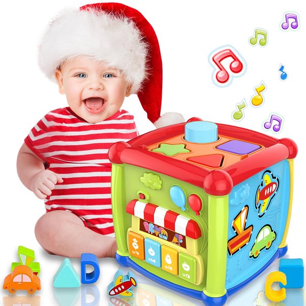 Gzolxkwin Baby Toys for 1 Year Boys Girls 6-in-1 Early Learning Montessori Activity Cube Baby Toys 6 to 12 18+ Months Shape Sorter Piano Keyboard Light Up Music Toddlers Toys for 1 2 Years Boys Girls