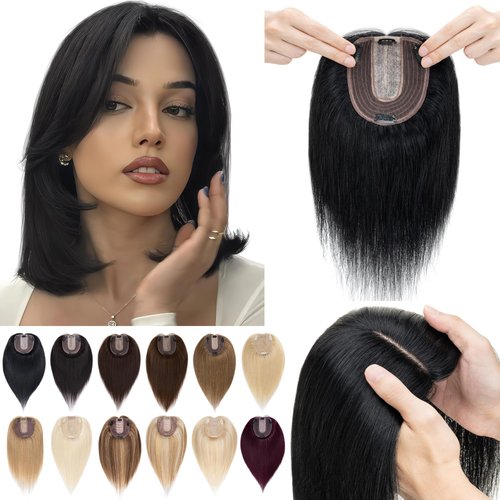 SEGO Hair Toppers for Women Real Human Hair No Bangs 130% Density 10 * 12CM Silk Base 100% Remy Human Hair Clip in Top Wiglet Hair Pieces for Thinning Hair /10 Inch Dark Brown