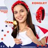 Ronglry 4th of July Headband for Women Patriotic American Flag Headband Red White and Blue Headband Crystal Heart USA Knotted Wide Headbands Independence Day 4th of July Accessories Gifts-Red