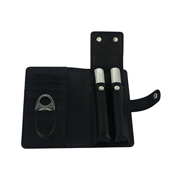 Decorebay Cigar Cutter, Cigar Holder, Stainless Steel & Black Leather Case Best Man Gift (Spider)