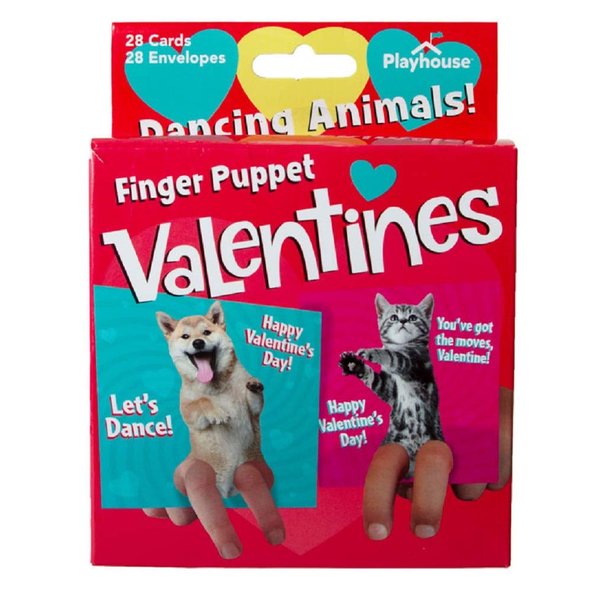 Playhouse Dancing Animals Finger Puppets 28 Card Valentine Exchange Box for Kids