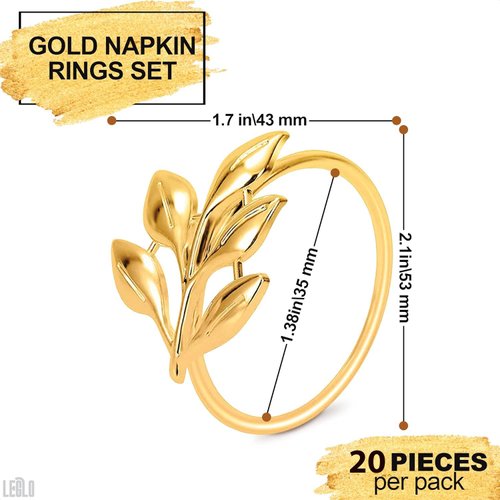 20 Pieces Gold Napkin Rings - Leaf Napkin Rings Gold Dining Table Decor Easter Napkins Ring Wedding Table Decorations Metal Napkin Holder - Tea Party Decor Modern Napkin Holder for Table Napkin Ring