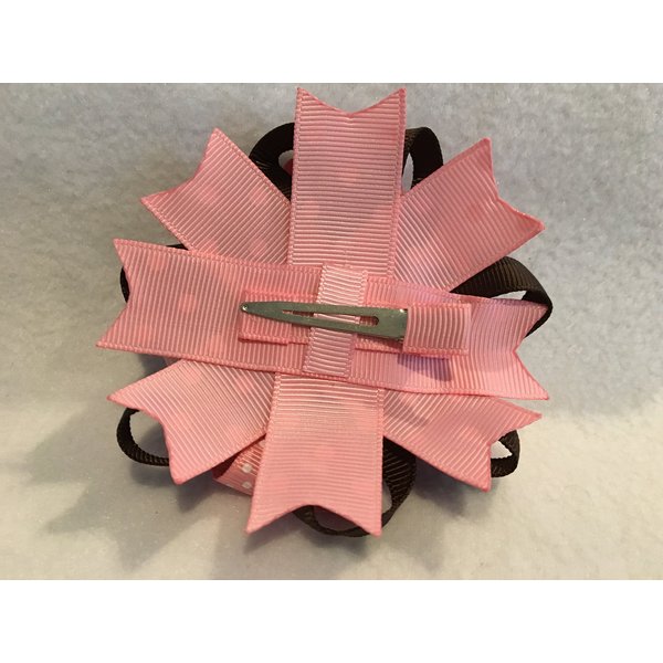 Grosgrain Ribbon Hair Bow, Stacked Hair Bow, Flower Hair Bow, Pink and Brown Hair Bow