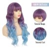 Tseses Purple to Blue Long Curly Wigs for Women Ombre Blue Synthetic Hair Natural Looking Wavy Wig (Purple/Blue)