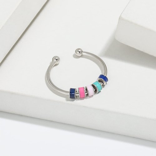 SKYFUN 2 pcs Anxiety Ring Set To My Daughter Colorful Beads Spinner Adjustable FidgetJewelry Gift For Daughter Girls Stainless Steel Anxiety Ring for Daughter with Box and Card Valentine's Day Gifts