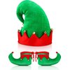 SATINIOR Christmas Santa Elf Shoes and Hat Christmas Red Green Costume Accessory Set (28 cm/ 11 Inch)