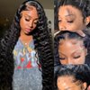 13x4 Wear and Go Glueless Wigs Human Hair Pre Plucked Pre Cut Curly, 26 Inch Deep Wave Lace Front Wigs Human Hair with Baby Hair, 180 Density HD Invisible Lace Frontal Wigs Human Hair for Women