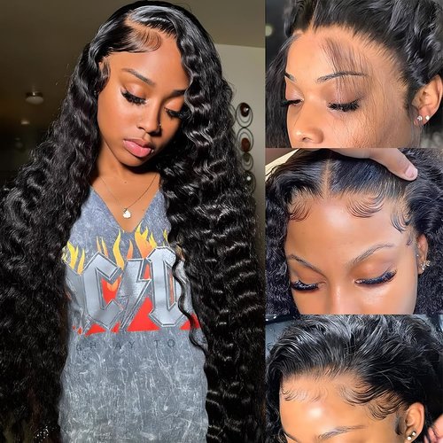 13x4 Wear and Go Glueless Wigs Human Hair Pre Plucked Pre Cut Curly, 26 Inch Deep Wave Lace Front Wigs Human Hair with Baby Hair, 180 Density HD Invisible Lace Frontal Wigs Human Hair for Women