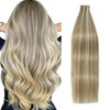 Tape in Hair Extensions, 100% Real Human Hair 18 Inch 40g, Ash Blonde Mixed Bleach Blonde Seamless Skin Weft Long Straight Highlight Silky Straight 20pcs.