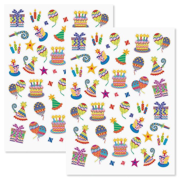 Colorful Celebration Birthday Party Stickers - Set of 92 on 2 Sticker Sheets, Happy Birthday Stickers, Birthday Party Stickers