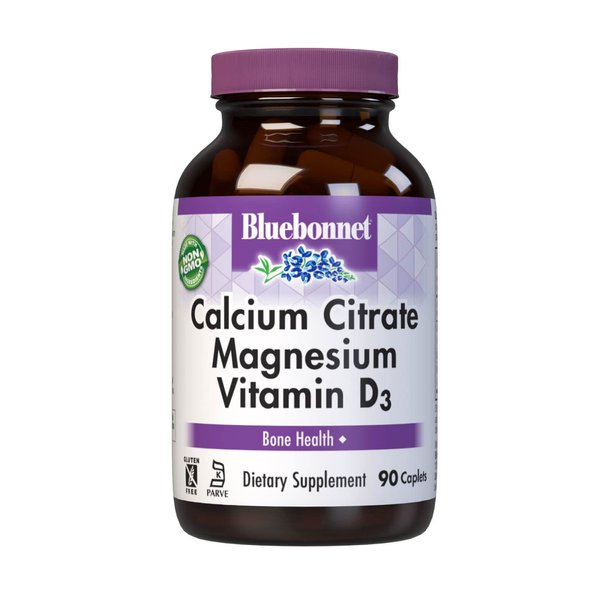 Bluebonnet Nutrition Calcium Citrate Magnesium Plus Vitamin D3 Caplets, Bone Health & Muscle Relaxation, Non GMO, Gluten, Soy & Milk Free, Kosher, White, 90 Count