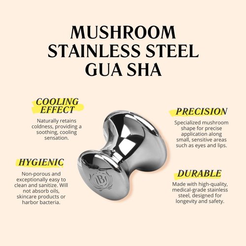 Blumenes Mushroom Gua Sha Facial Tool - Stainless Steel Mushroom-Shaped Facial Massager, Mushroom Face Massager, Lymphatic Drainage & Puffiness Relief