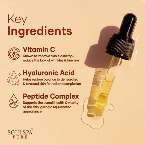 SOULSPA PURE Vitamin C Serum for Face - Enhanced with Hyaluronic Acid & Peptides - Best Vitamin C Face Serum for Hydration - Anti-Aging Facial Serum, 4 fl oz