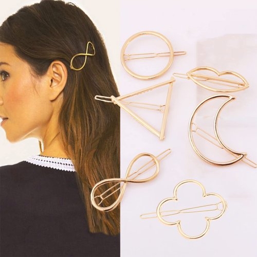 6 PCS Metal Triangle Moon Round Shaped Gold Hairpins Minimalist Gold Hair Clip for Women Girls Vintage Hair Accessories Decorative Side Clips for Daily Use Barrette Claw
