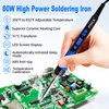 PNECK Soldering Iron Kit, 80W Soldering Iron Pen with Adjustable Temperature, LCD Display, ON/OFF Switch, 5 Tips, Solder Wire, Stand with Sponge, Pump, Paste, Tweezer, Blue