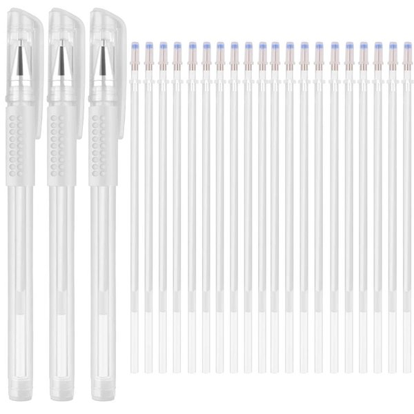 Heat Erasable Fabric White Marking Pens with 20 Refills for Tailors Sewing and Quilting Dressmaking, White Heat Erase Pens of Fabrics.