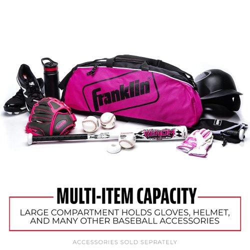 Franklin Sports Youth Baseball + Softball Bat Bag - Boys + Girls Tee Ball, Softball + Baseball Bag for Kids - Junior Bat + Equipment Bag - Pink