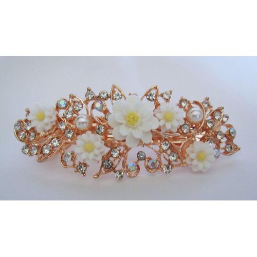 Rose gold white flower crystal pearl hair clip bridal clip barrette