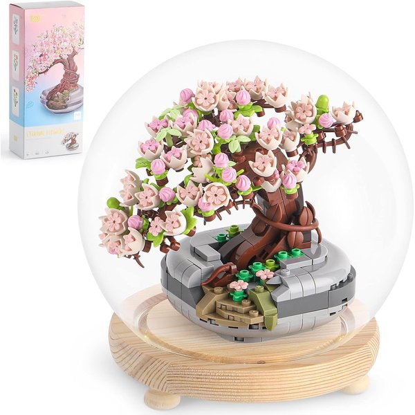 CEACYDIK Sakura Bonsai Building Kit,Flower Botanical Collection Construction Building Toy,Toy Building Block with Glass Cover，Building Blocks Set for Adults and Kids